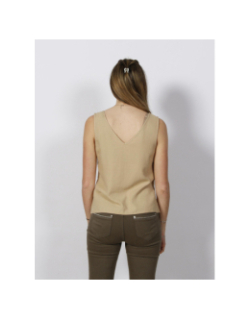 Débardeur en lin col v boutons milo beige femme - Vero Moda