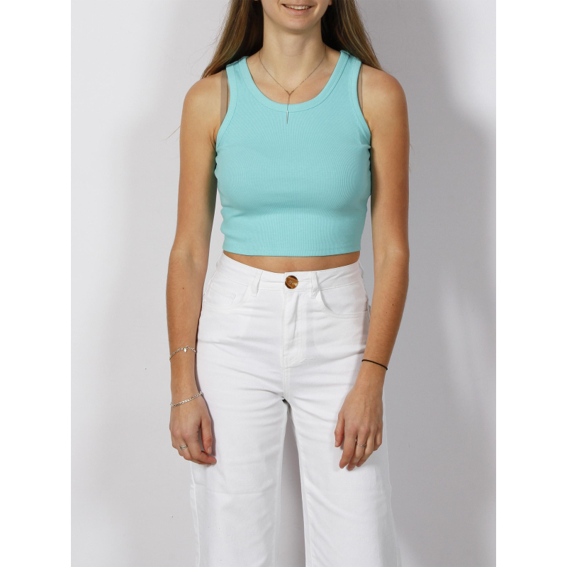 Débardeur crop côtelé fallon bleu turquoise femme - JJXX