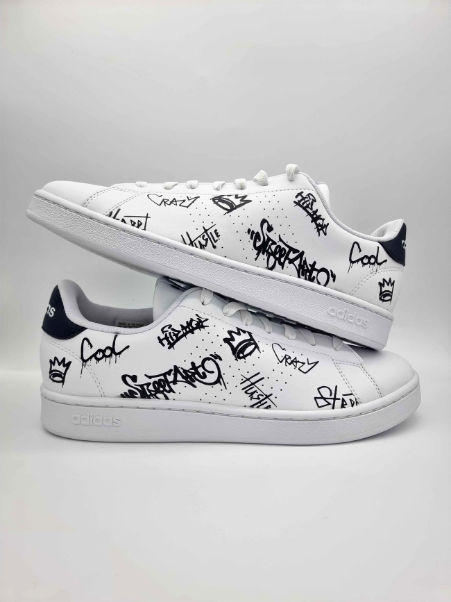 Baskets advantage custom graffitis blanc homme - Adidas