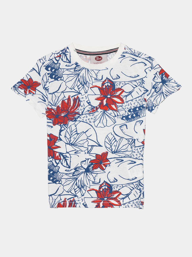 T-shirt dessins fleurs bleu blanc garçon - Petrol Industries