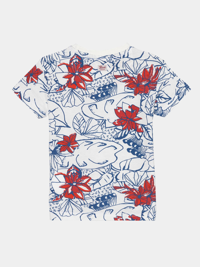 T-shirt dessins fleurs bleu blanc garçon - Petrol Industries