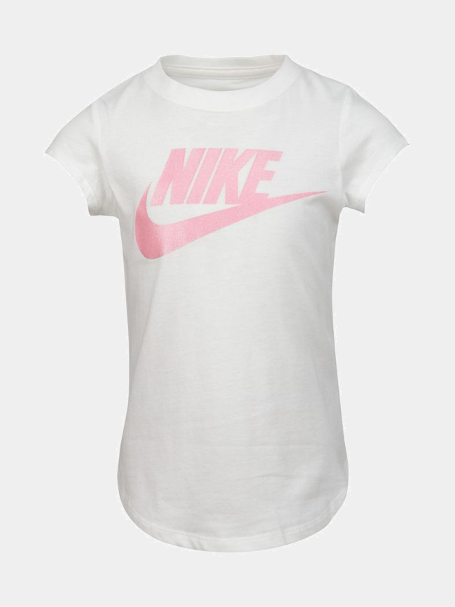 T-shirt futura logo paillette rose blanc fille - Nike