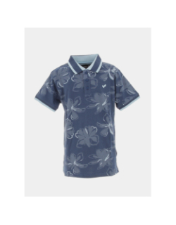 Polo manches courtes à fleurs polk bleu garçon - Kaporal