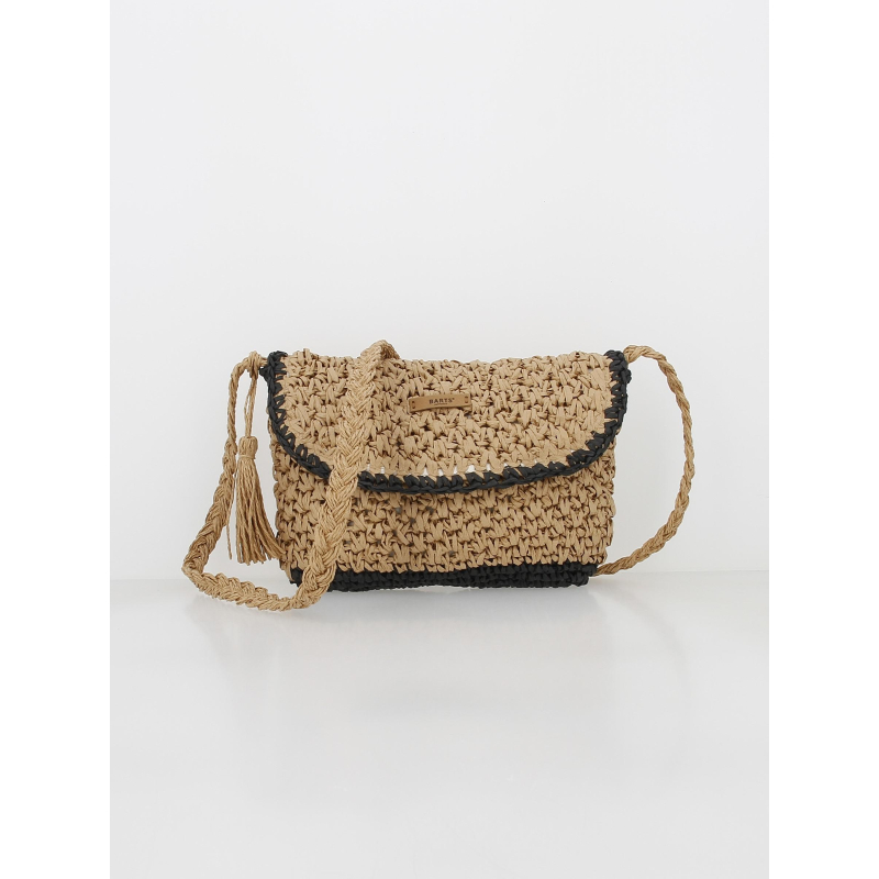 Sac bandoulière en raphia mediteraz beige noir femme - Barts