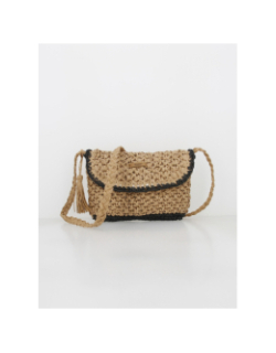 Sac bandoulière en raphia mediteraz beige noir femme - Barts