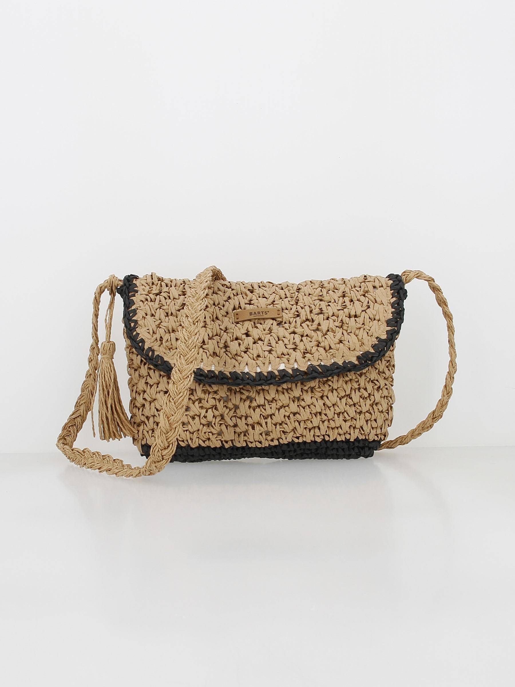 Sac bandoulière en raphia mediteraz beige noir femme - Barts