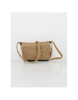 Sac bandoulière en raphia mediteraz beige noir femme - Barts