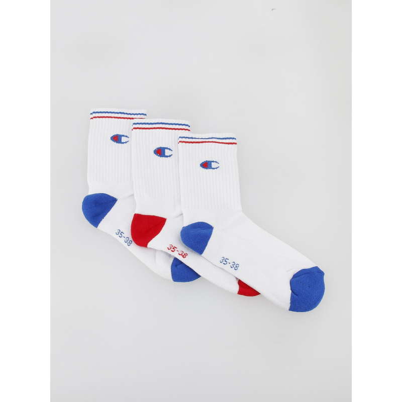 Pack 3 paires de chaussettes crew blanc bleu - Champion