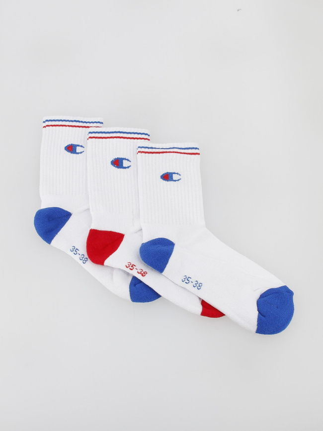 Pack 3 paires de chaussettes crew blanc bleu - Champion