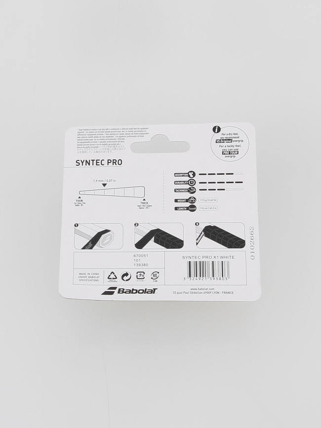 Grip de remplacement syntec pro blanc - Babolat