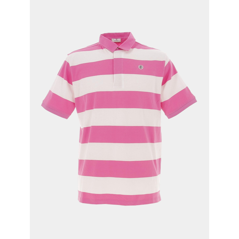 Polo rayé manches courtes blanc rose homme - Serge Blanco