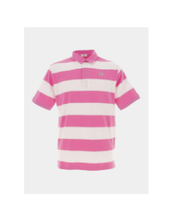 Polo rayé manches courtes blanc rose homme - Serge Blanco