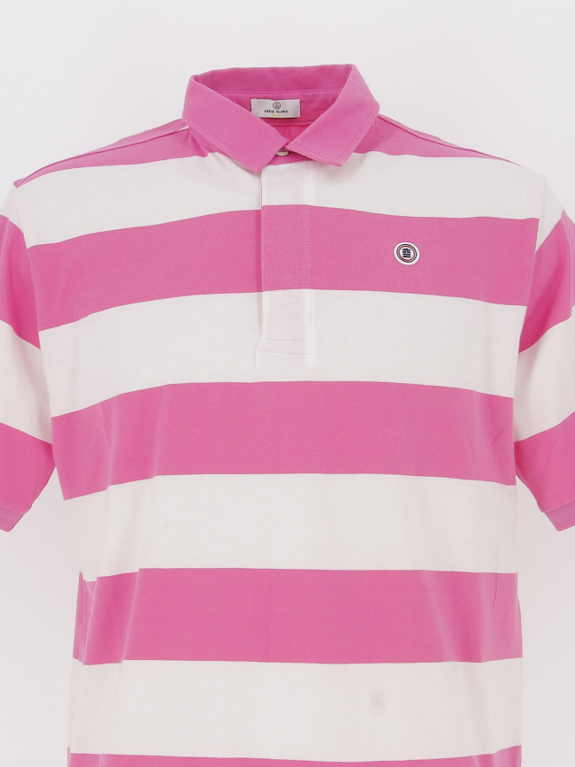 Polo rayé manches courtes blanc rose homme - Serge Blanco