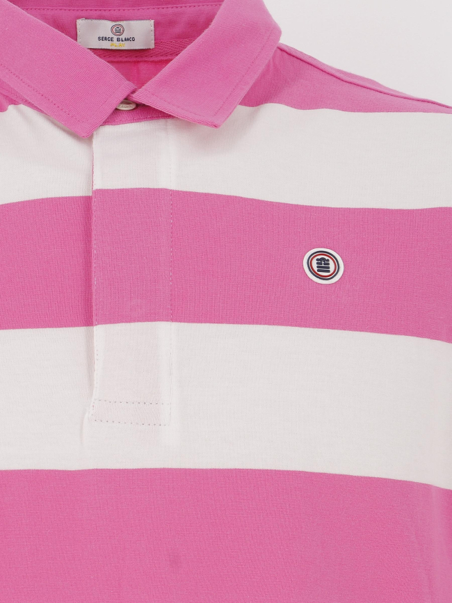 Polo rayé manches courtes blanc rose homme - Serge Blanco