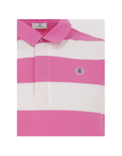 Polo rayé manches courtes blanc rose homme - Serge Blanco