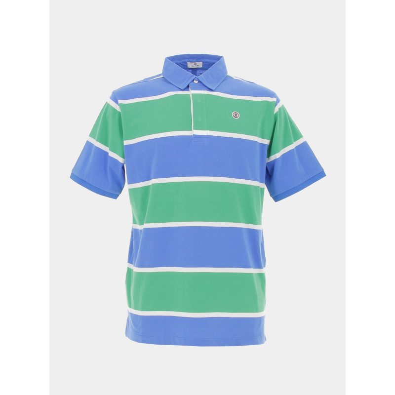 Polo rayé manches courtes bleu vert homme - Serge Blanco