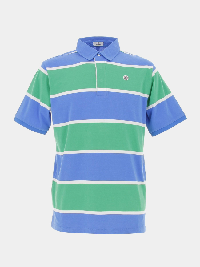 Polo rayé manches courtes bleu vert homme - Serge Blanco