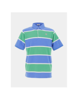 Polo rayé manches courtes bleu vert homme - Serge Blanco