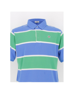 Polo rayé manches courtes bleu vert homme - Serge Blanco