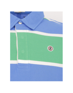 Polo rayé manches courtes bleu vert homme - Serge Blanco