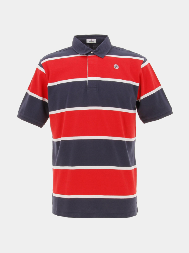 Polo rayé manches courtes bleu marine rouge homme - Serge Blanco