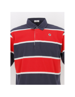 Polo rayé manches courtes bleu marine rouge homme - Serge Blanco