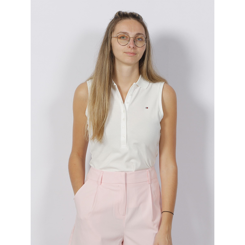 Polo sans manche slim blanc femme - Tommy Hilfiger