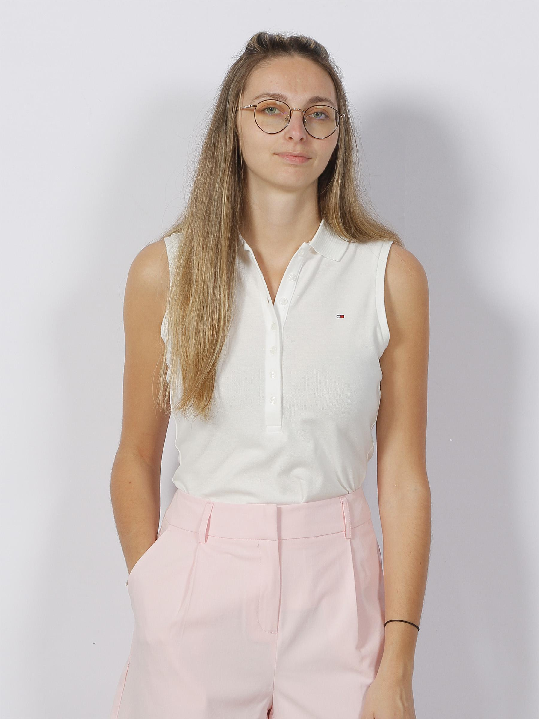 Polo sans manche slim blanc femme - Tommy Hilfiger