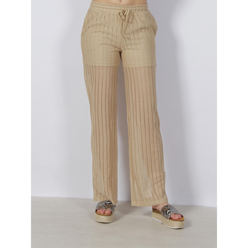 Pantalon large ajouré dicte beige femme - Vero Moda