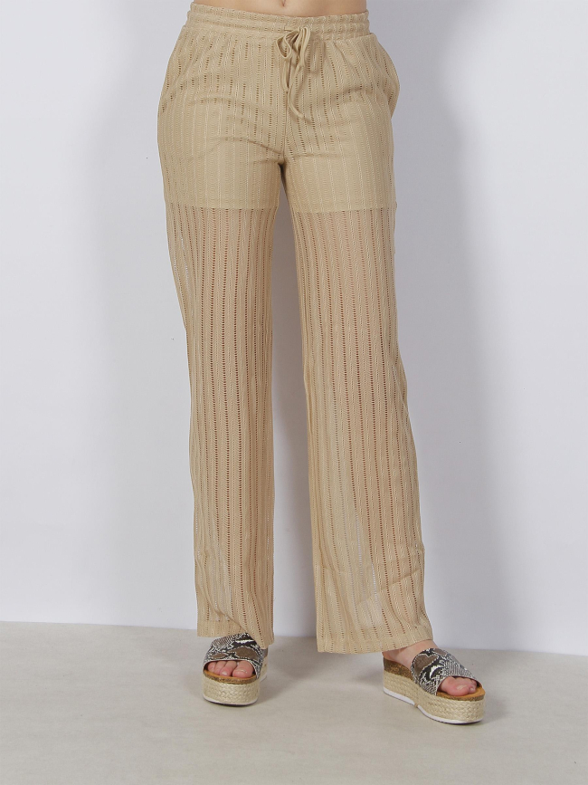 Pantalon large ajouré dicte beige femme - Vero Moda