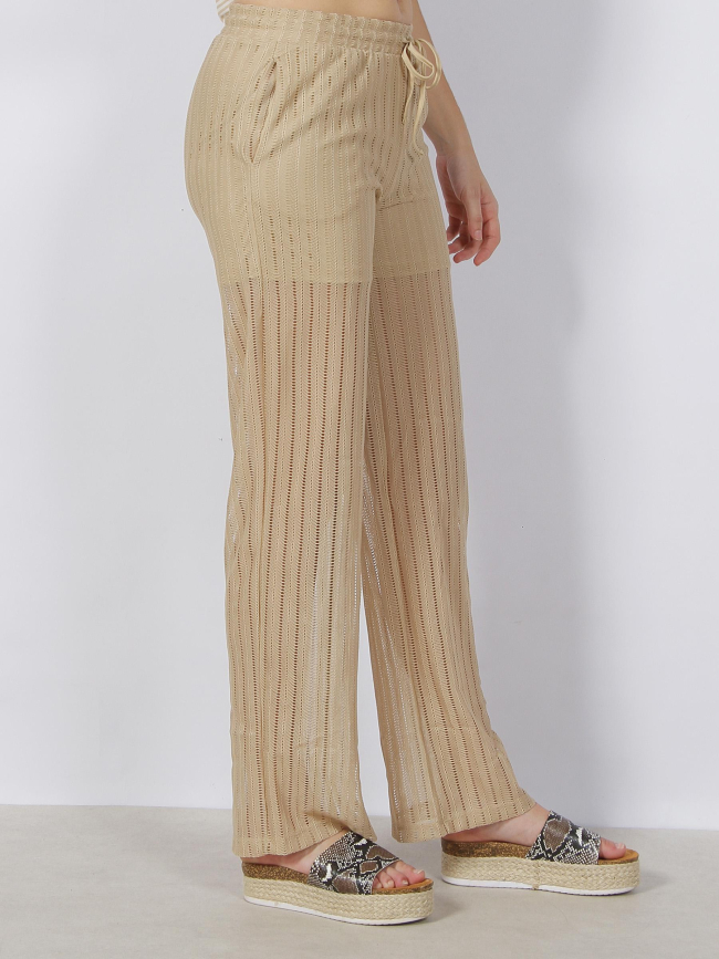 Pantalon large ajouré dicte beige femme - Vero Moda