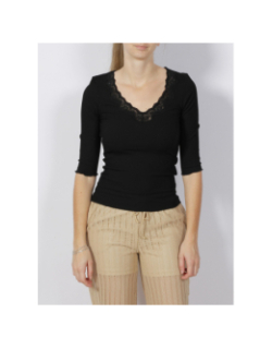 Top manches 3/4 col dentelle côtelé noir femme - Salsa
