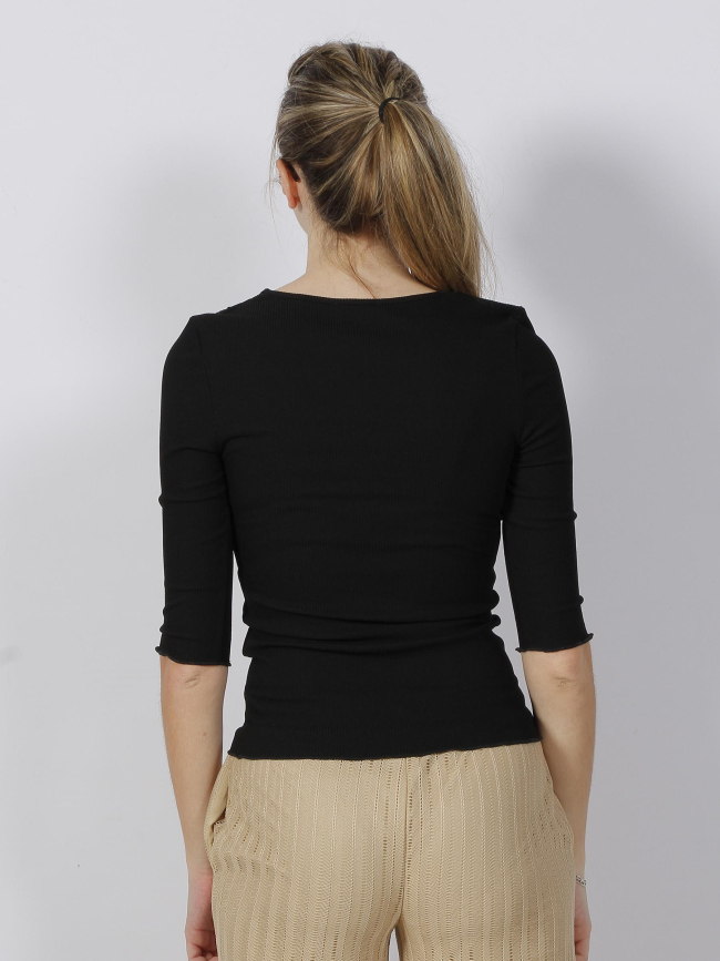 Top manches 3/4 col dentelle côtelé noir femme - Salsa