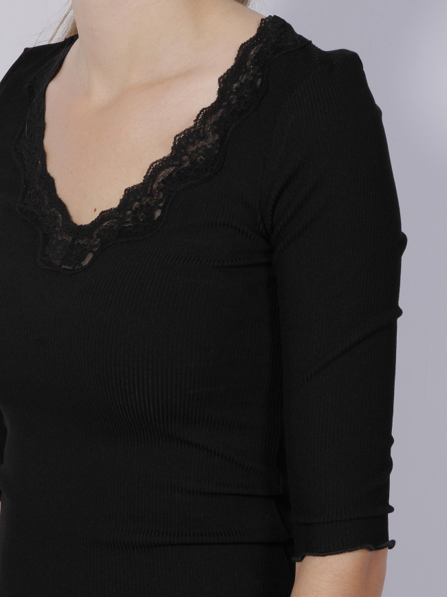 Top manches 3/4 col dentelle côtelé noir femme - Salsa