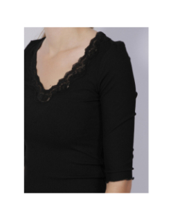 Top manches 3/4 col dentelle côtelé noir femme - Salsa