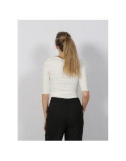 Top manches 3/4 col dentelle côtelé blanc femme - Salsa