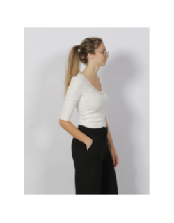 Top manches 3/4 col dentelle côtelé blanc femme - Salsa