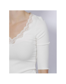 Top manches 3/4 col dentelle côtelé blanc femme - Salsa
