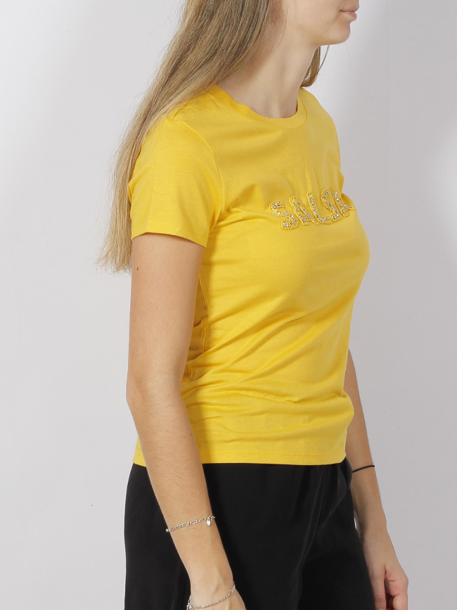 T-shirt sequin strass logo jaune femme - Salsa