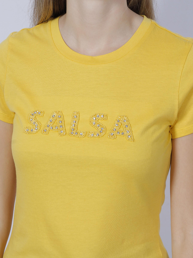 T-shirt sequin strass logo jaune femme - Salsa