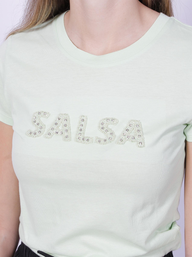 T-shirt sequin strass logo vert femme - Salsa