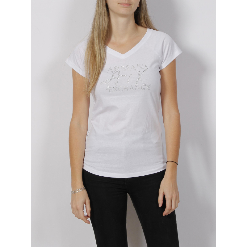 T-shirt optic strass logo blanc femme - Armani Exchange