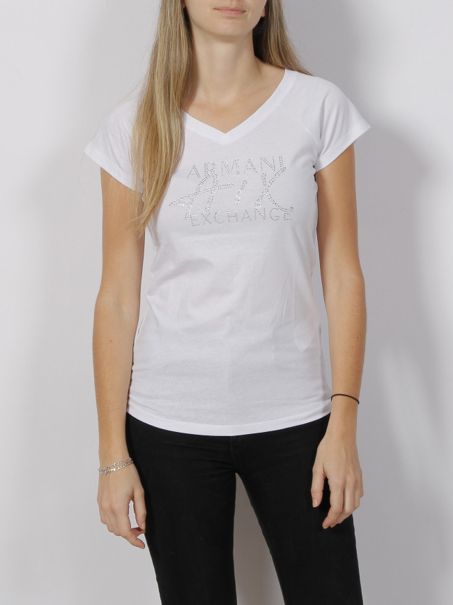 T-shirt optic strass logo blanc femme - Armani Exchange