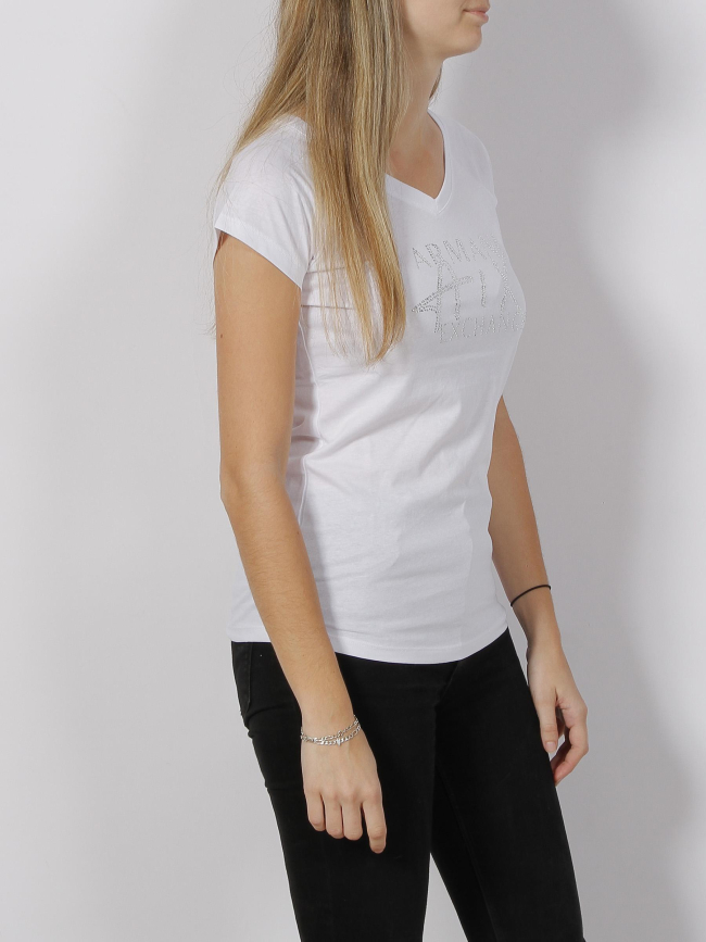 T-shirt optic strass logo blanc femme - Armani Exchange