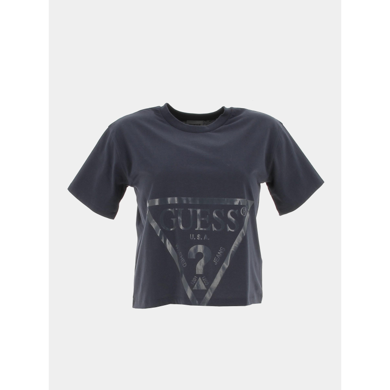 T-shirt crop logo bleu gris foncé fille - Guess