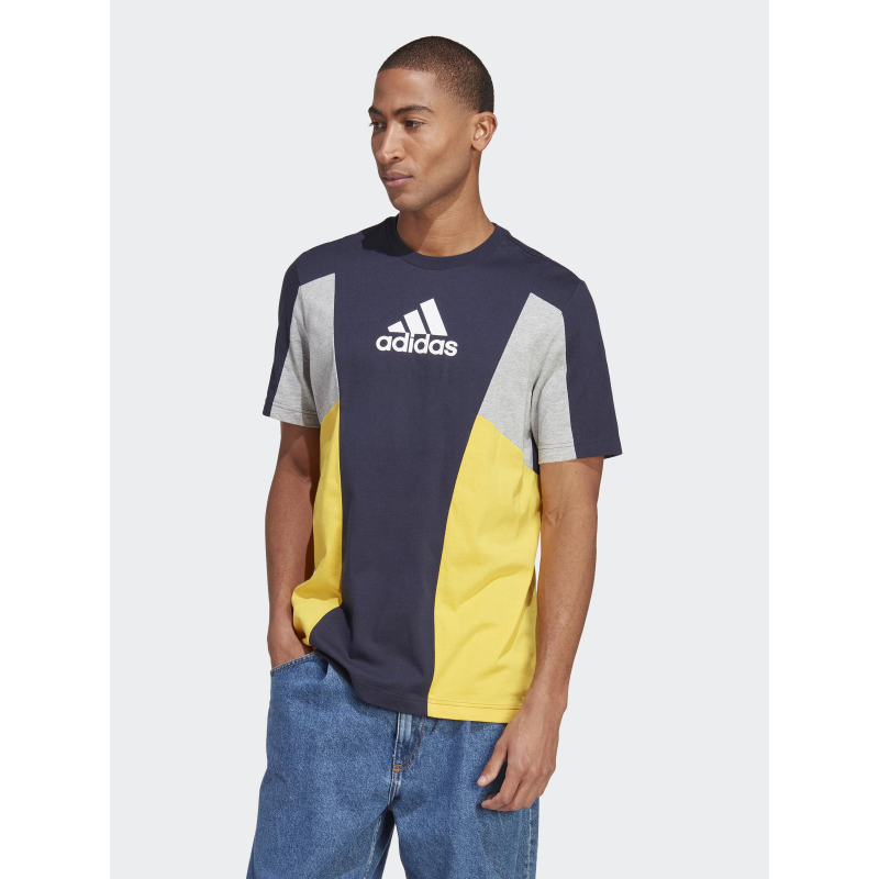 T-shirt colorblock essential bleu gris jaune homme - Adidas