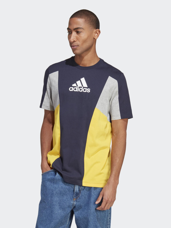 T-shirt colorblock essential bleu gris jaune homme - Adidas