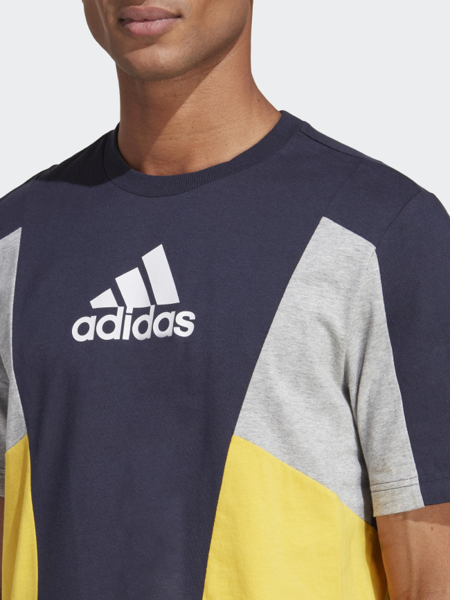 T-shirt colorblock essential bleu gris jaune homme - Adidas