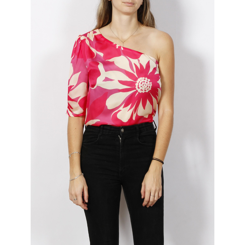 Top asymétrique à fleurs oula rose femme - Morgan