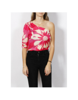 Top asymétrique à fleurs oula rose femme - Morgan